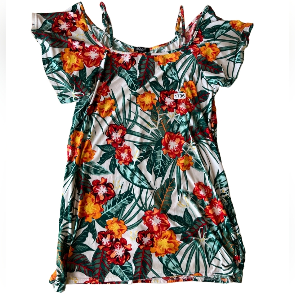 ROUGE Collection Dress Women 3X Multicolor Floral Cold Shoulder Tropical‎ Mini